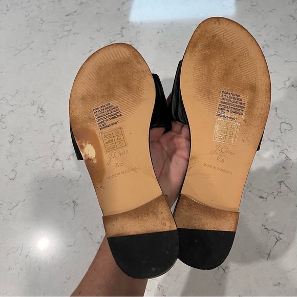 J Crew Scrunch Black Leather Delta Slide Sandal Size 8.5 - Picture 6 of 9